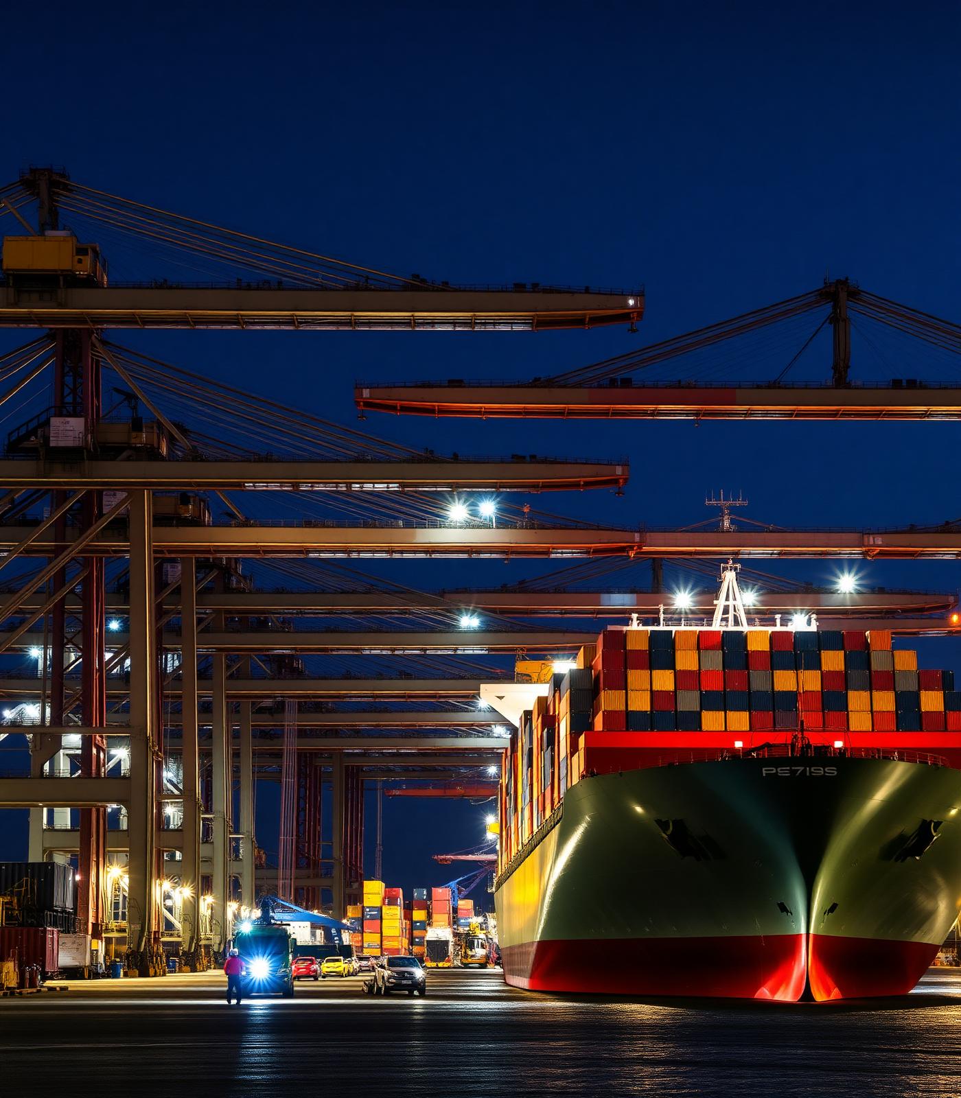 Cranes loading containers at an international port